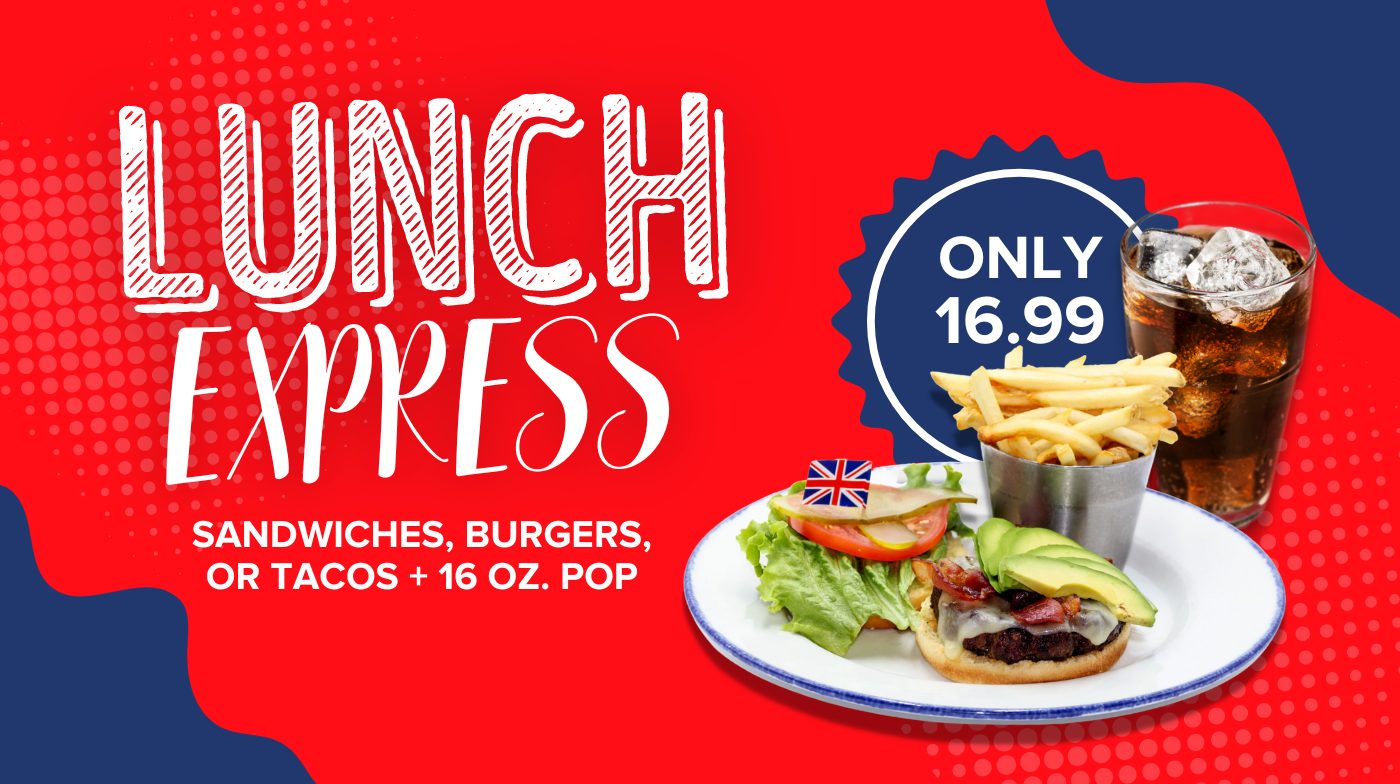 New Lunch Express Menu: Sandwiches, Burgers or Tacos + 16 oz. Pop only $16.99