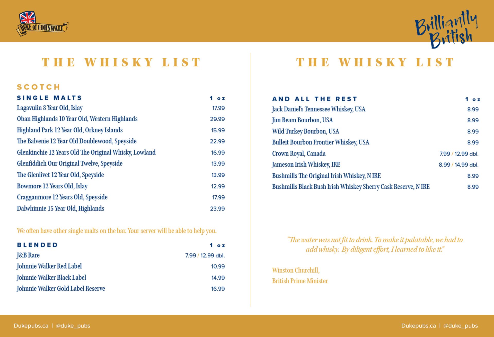 Whiskey menu