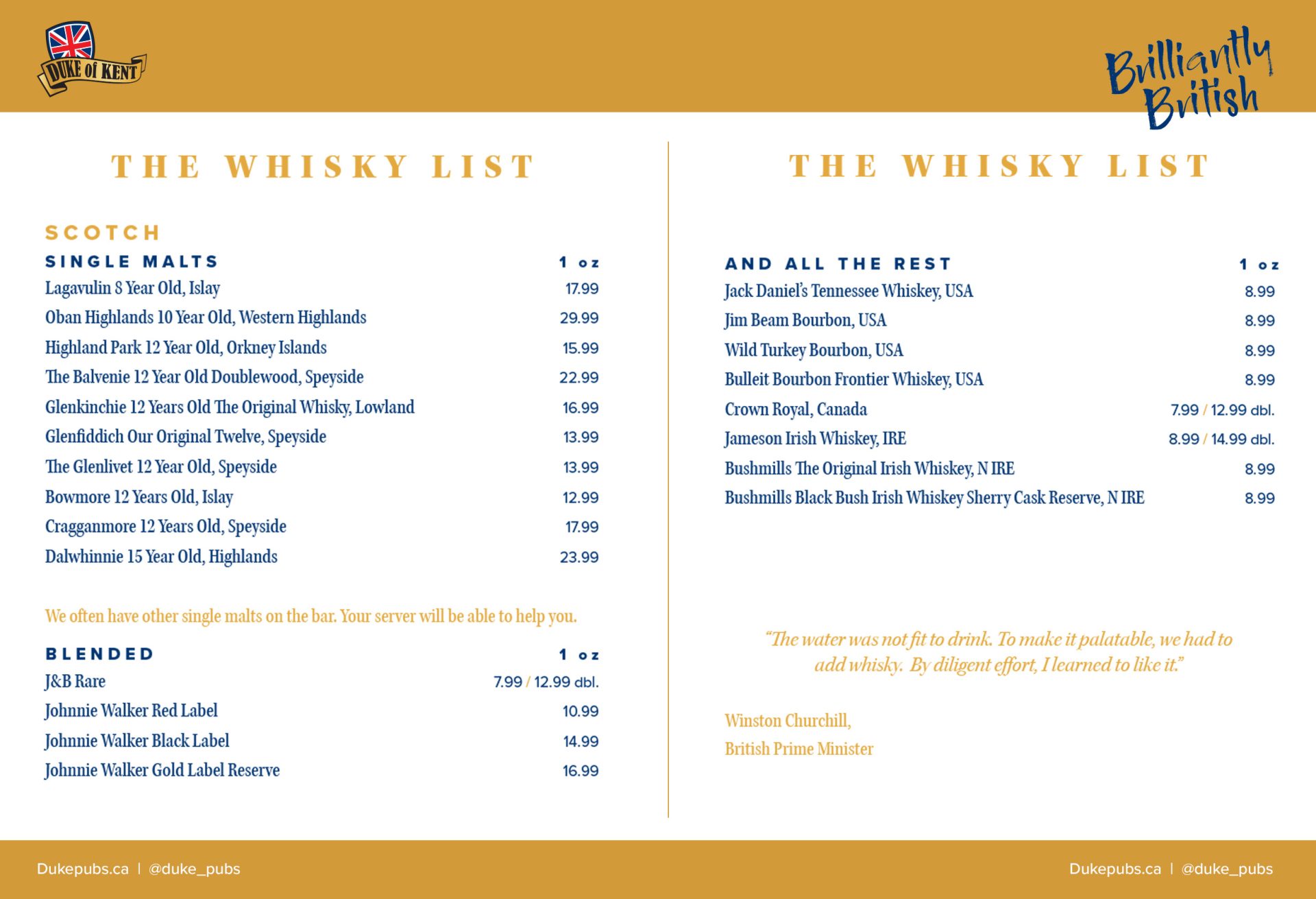 Whiskey menu